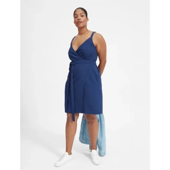 Everlane Japanese Goweave Tank Wrap Dress Size 14 Blue Wedding Minimalist - Picture 2 of 8